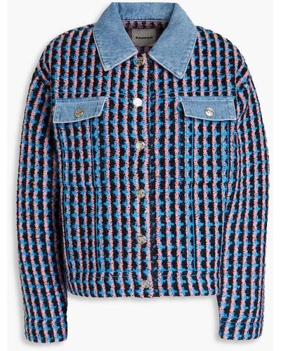 Sandro Denim-paneled Tweed Jacket - Blue