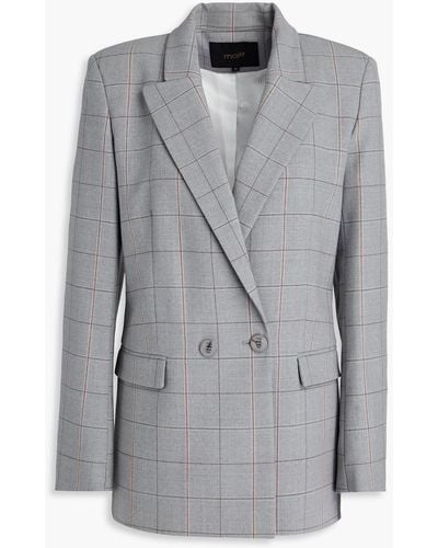 Maje Double-breasted Checked Wool-blend Blazer - Grey