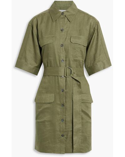 Equipment Belted Linen Mini Shirt Dress - Green