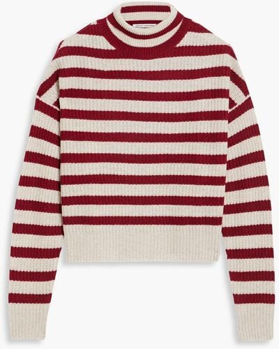 Autumn Cashmere Striped Cashmere Turtleneck Sweater - Red