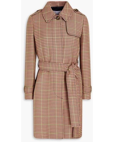 RED Valentino Belted Pleated Houndstooth Tweed Trench Coat - Brown