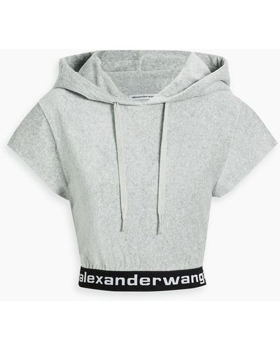 T By Alexander Wang Cropped Ribbed Stretch Cotton-blend Corduroy Hoodie - Grey