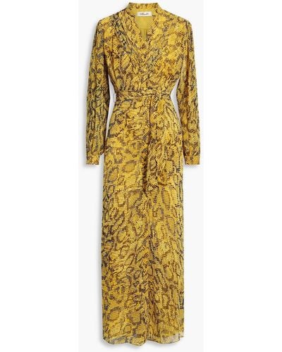 Diane von Furstenberg Carter Pleated Printed Chiffon Maxi Dress - Yellow
