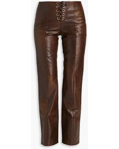 ROTATE BIRGER CHRISTENSEN Lace-up Faux Leather Straight-leg Trousers - Brown
