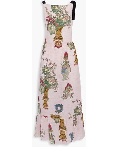 RED Valentino Bow-embellished Printed Silk Crepe De Chine Maxi Dress - Pink