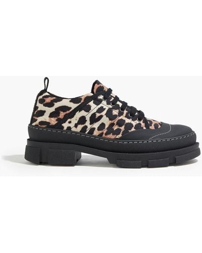 Ganni Hybrid Leopard-print Stretch-knit Platform Sneakers - Black