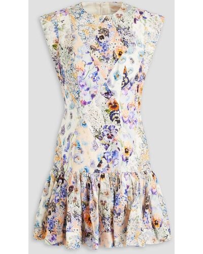 Zimmermann Floral-print Linen-gauze Mini Dress - White