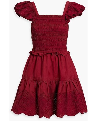 Sea Vivienne Ruffled Shirred Broderie Anglaise Cotton Mini Dress