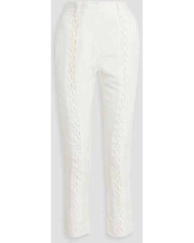 Aje. Impressionist Lace-up Linen-bend Slim-leg Trousers - White