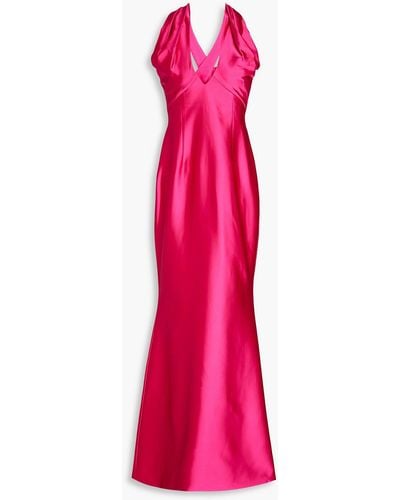 Rasario Fluted Satin Halterneck Gown - Pink