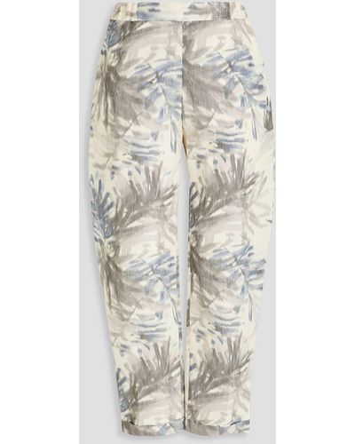 Gentry Portofino Cropped Printed Linen-blend Tapered Pants - White