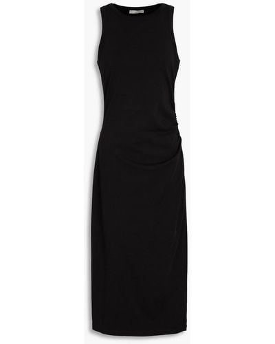 Vince Ruched Cotton-blend Jersey Midi Dress - Black