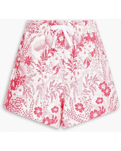 RED Valentino Floral-print French Cotton-terry Shorts - Pink