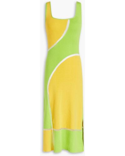 Solid & Striped Color-block Intarsia Cotton-blend Midi Dress - Yellow