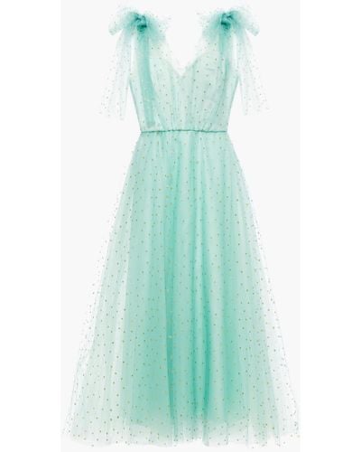 Monique Lhuillier Bow-embellished Glittered Tulle Gown - Green