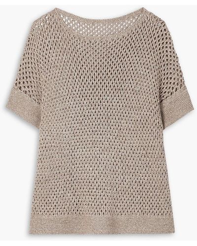 Lafayette 148 New York Metallic Open-knit Linen-blend Top - Natural