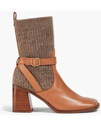 Sam Edelman Buckled Stretch-knit And Leather Ankle Boots - Brown