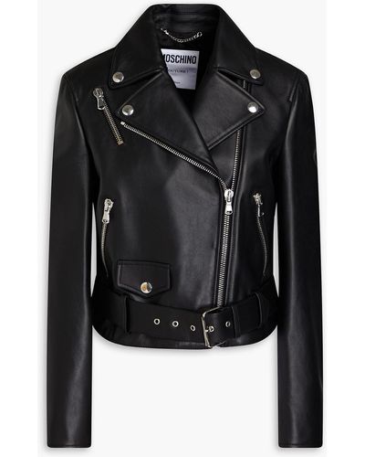 Moschino Printed Leather Biker Jacket - Black