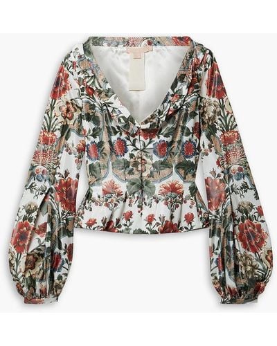 Brock Collection Sabrina jacke aus taft mit floralem print und rüschen - Weiß
