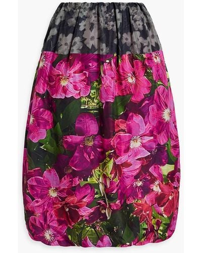 Dries Van Noten Gathered Floral-print Silk And Cotton-blend Satin Skirt - Pink