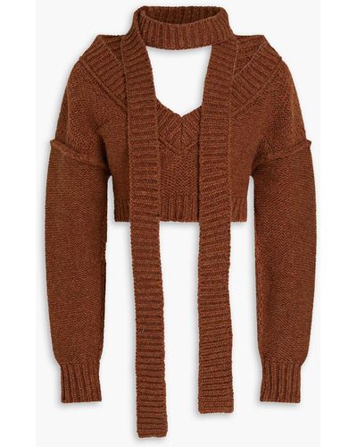 MERYLL ROGGE Cropped Tie-detailed Wool Jumper - Brown