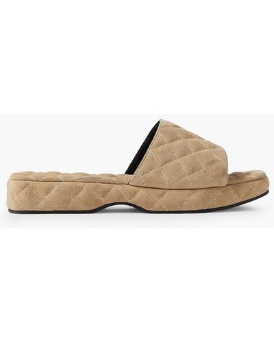 BY FAR Lilo Quilted Suede Slides - White