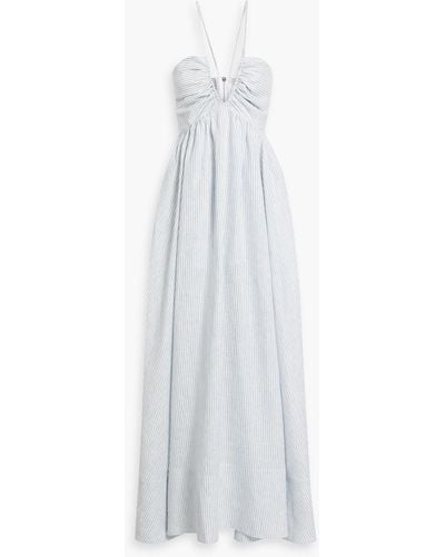Another Tomorrow Cutout Ruched Striped Linen Maxi Dress - White