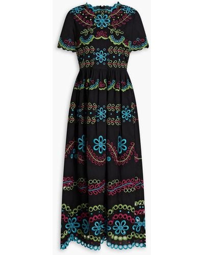 RED Valentino Gathered Broderie Anglaise Cotton Midi Dress - Black