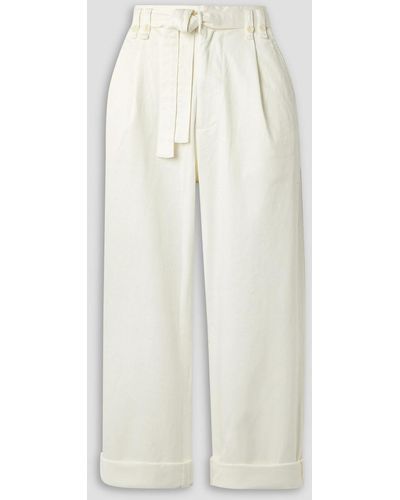 Proenza Schouler Cropped Belted Cotton-blend Twill Wide-leg Pants - White