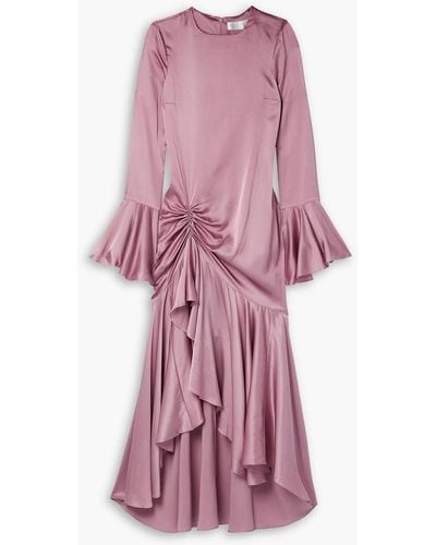 Caroline Constas Monique Draped Stretch-silk Charmeuse Midi Dress - Pink