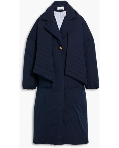 Ganni Quilted Shell Down Coat - Blue