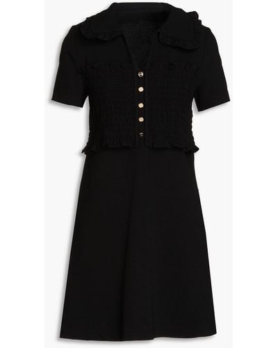 Sandro Button-embellished Shirred Crepe Mini Dress - Black
