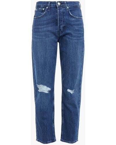 Rag & Bone Maya Cropped Distressed High-rise Slim-leg Jeans - Blue