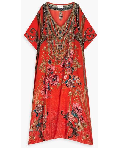 Camilla Embellished Printed Silk Crepe De Chine Kaftan - Red