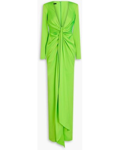 Alex Perry Draped Neon Satin-crepe Gown - Green