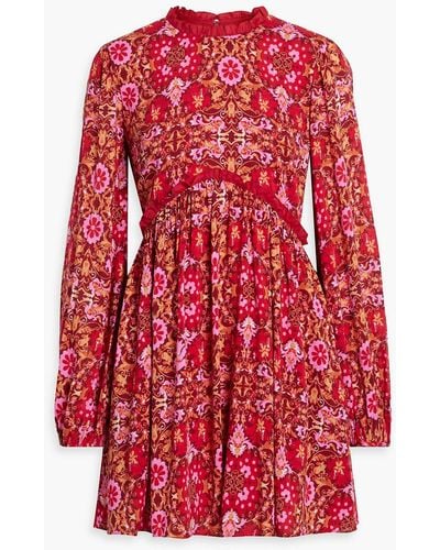 AMUR Ruffle-trimmed Gathe Paisley-print Voile Mini Dress - Red