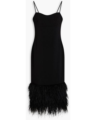 ML Monique Lhuillier Feather-embellished Crepe De Chine Midi Dress - Black