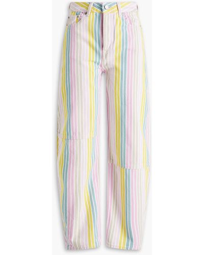 Ganni Striped Mid-rise Tapered Jeans - White