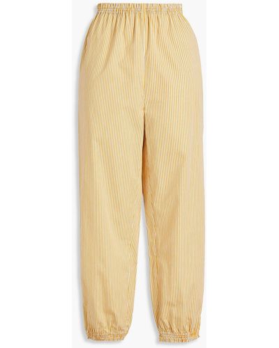 Tory Burch Striped Cotton Tapered Trousers - Yellow