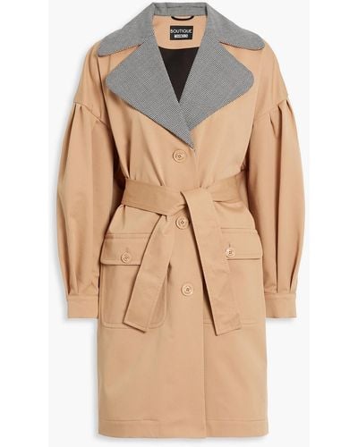 Boutique Moschino Houndstooth Cotton-blend Gabardine Trench Coat - Natural