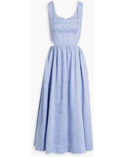 Aje. Virginie Cutout Linen-blend Midi Dress - Blue