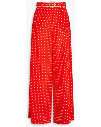 Zimmermann Belted Polka-dot Silk Crepe De Chine Wide-leg Trousers - Red