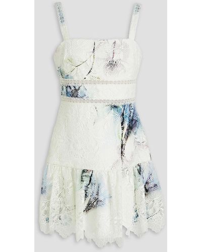 ML Monique Lhuillier Printed Guipure Lace Mini Dress - White