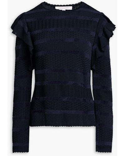 Carolina Herrera Ruffle-trimmed Pointelle-knit Jumper - Blue