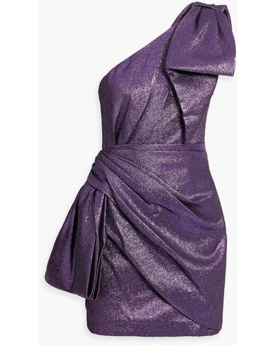 Ronny Kobo Brit One-shoulder Bow-embellished Lamé Mini Dress - Purple