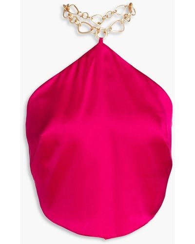 Cult Gaia Olivine Cropped Embellished Silk-satin Top - Pink