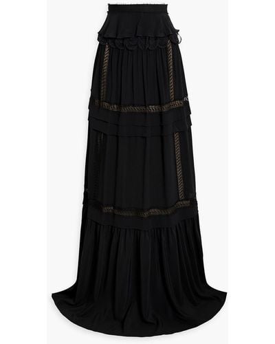 Zuhair Murad Lace-trimmed Tiered Silk-blend Chiffon Maxi Skirt - Black