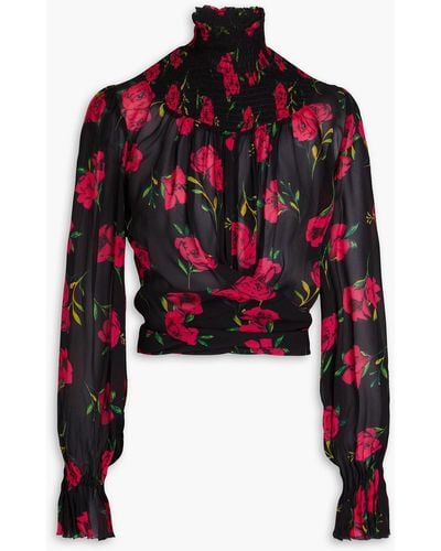 Nicholas Kaija Shirred Printed Crepe Wrap Top