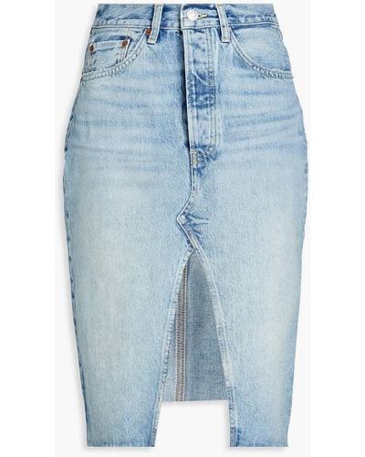 RE/DONE Faded Denim Pencil Skirt - Blue
