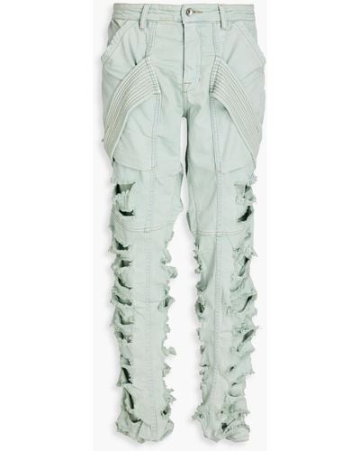 Rick Owens Distressed Mid-rise Tapered Jeans - Green